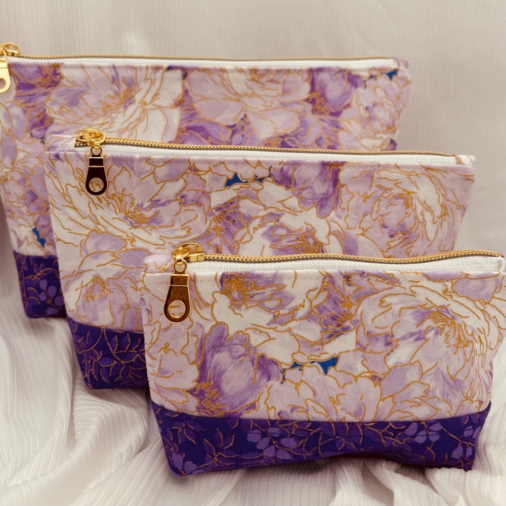 Purple Floral Cosmetic Bag Trio